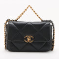 Second hand Chanel CHANEL 19 Medium Lambskin Leather Matelassè Flap Handbag Black - Tabita Bags