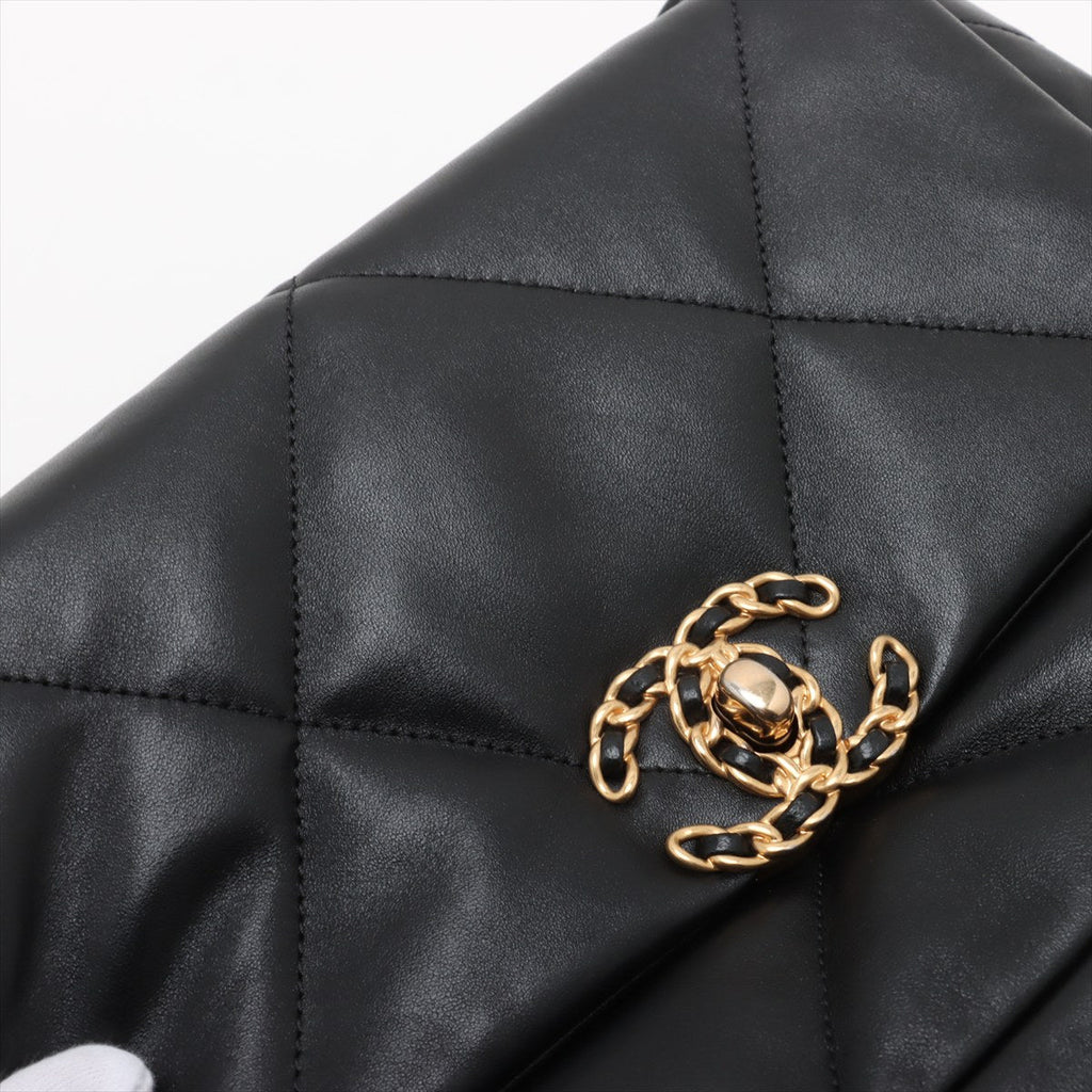 Second hand Chanel CHANEL 19 Medium Lambskin Leather Matelassè Flap Handbag Black - Tabita Bags