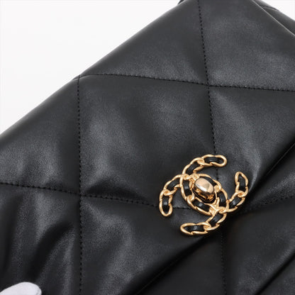 Second hand Chanel CHANEL 19 Medium Lambskin Leather Matelassè Flap Handbag Black - Tabita Bags