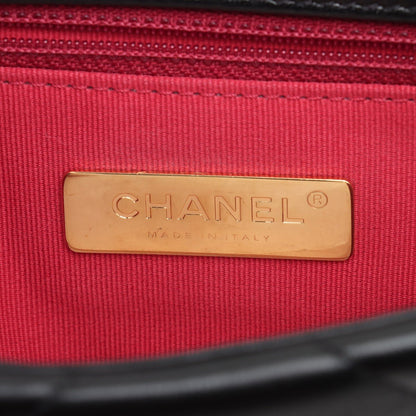 Second hand Chanel CHANEL 19 Medium Lambskin Leather Matelassè Flap Handbag Black - Tabita Bags
