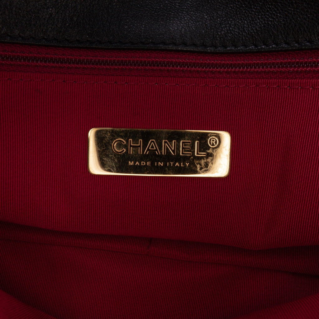Second hand Chanel CHANEL 19 Medium Lambskin Leather Matelassè Flap Handbag Black - Tabita Bags