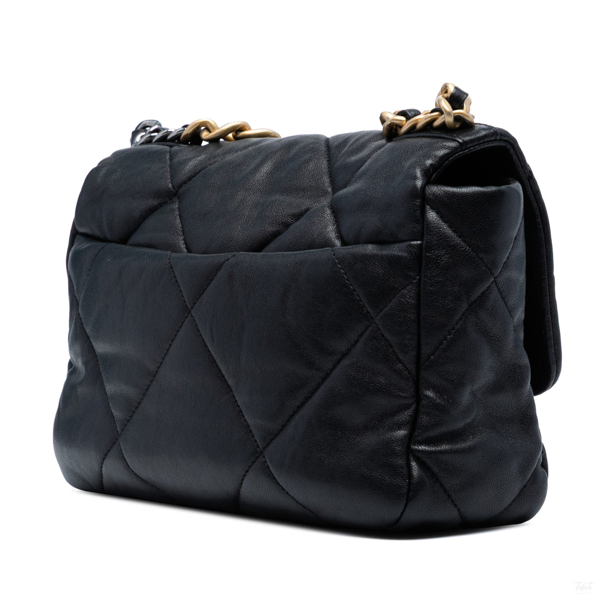 Second hand Chanel CHANEL 19 Medium Lambskin Leather Matelassè Flap Handbag Black - Tabita Bags