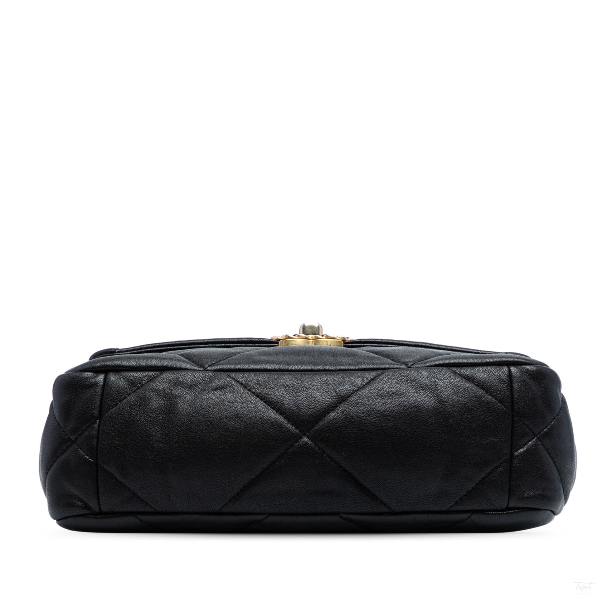 Second hand Chanel CHANEL 19 Medium Lambskin Leather Matelassè Flap Handbag Black - Tabita Bags