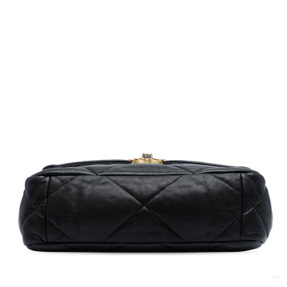 Second hand Chanel CHANEL 19 Medium Lambskin Leather Matelassè Flap Handbag Black - Tabita Bags