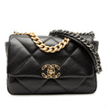 Second hand Chanel CHANEL 19 Medium Lambskin Leather Matelassè Flap Handbag Black - Tabita Bags