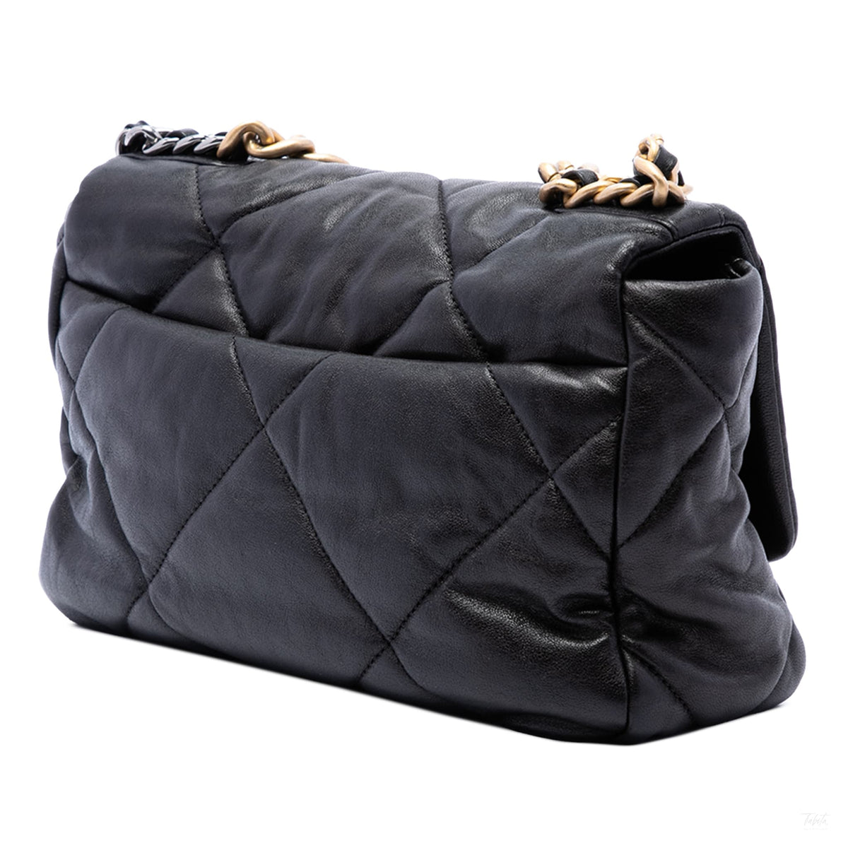 Second hand Chanel CHANEL 19 Medium Lambskin Leather Matelassè Flap Handbag Black - Tabita Bags