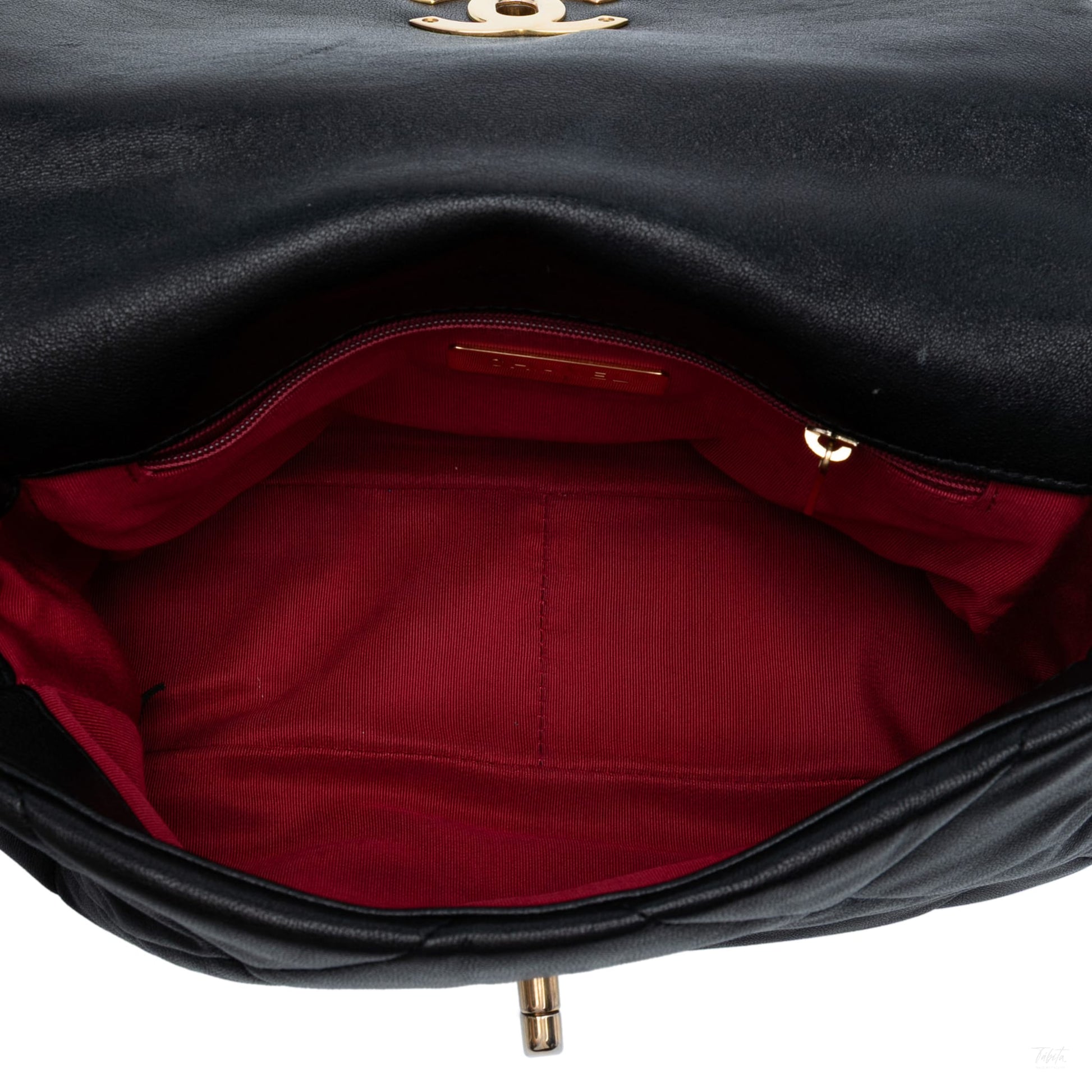 Second hand Chanel CHANEL 19 Medium Lambskin Leather Matelassè Flap Handbag Black - Tabita Bags