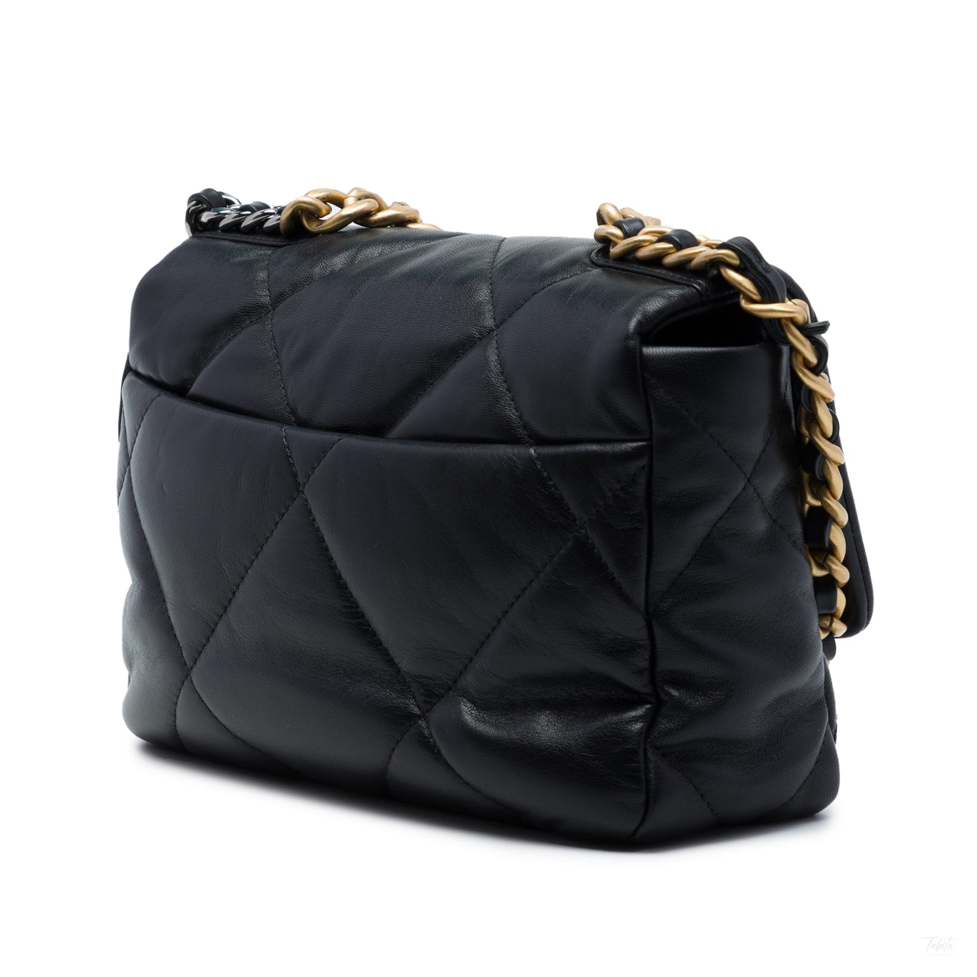 Second hand Chanel CHANEL 19 Medium Lambskin Leather Matelassè Flap Handbag Black - Tabita Bags