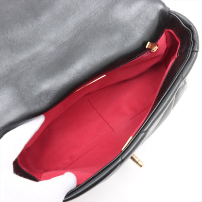 Second hand Chanel CHANEL 19 Medium Lambskin Leather Matelassè Flap Handbag Black - Tabita Bags