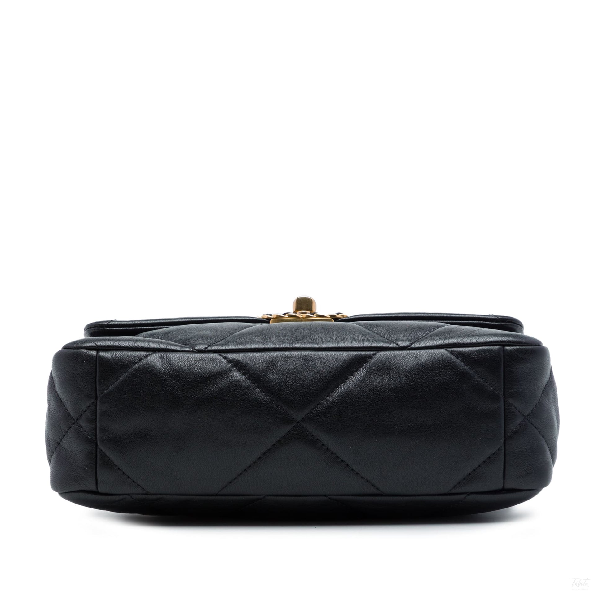 Second hand Chanel CHANEL 19 Medium Lambskin Leather Matelassè Flap Handbag Black - Tabita Bags