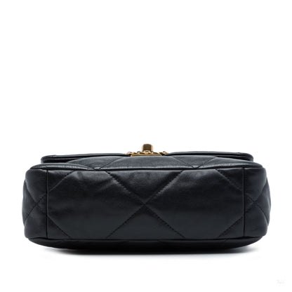 Second hand Chanel CHANEL 19 Medium Lambskin Leather Matelassè Flap Handbag Black - Tabita Bags