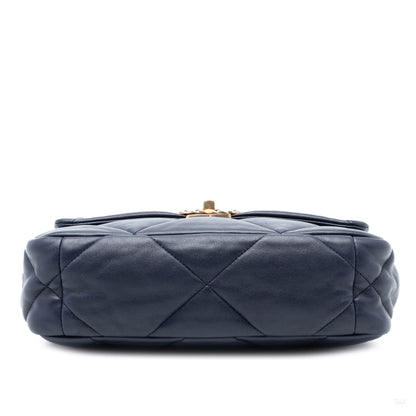 Second hand Chanel CHANEL 19 Medium Lambskin Leather Matelassè Flap Handbag Blue - Tabita Bags