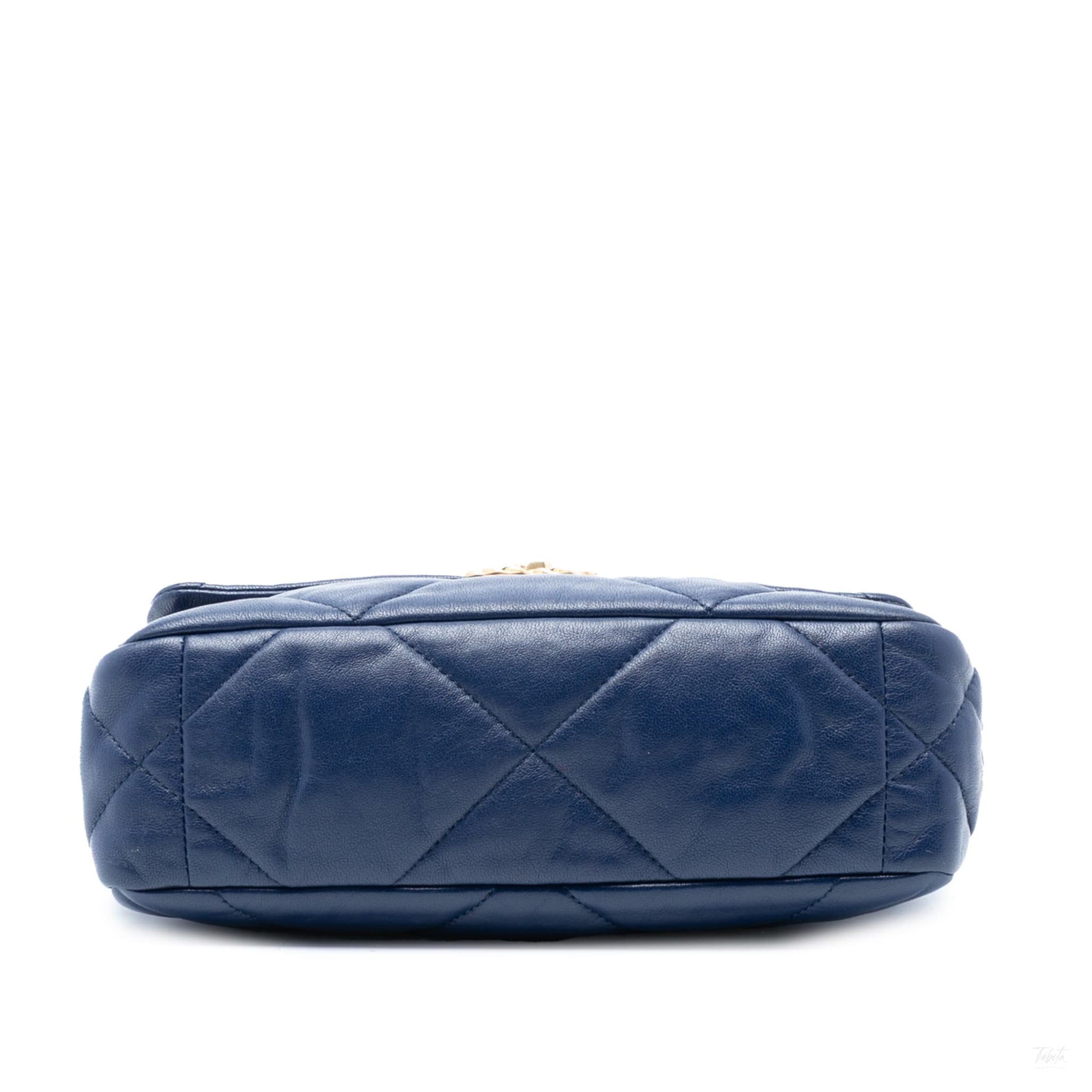 Second hand Chanel CHANEL 19 Medium Lambskin Leather Matelassè Flap Handbag Blue - Tabita Bags