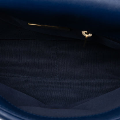 Second hand Chanel CHANEL 19 Medium Lambskin Leather Matelassè Flap Handbag Blue - Tabita Bags