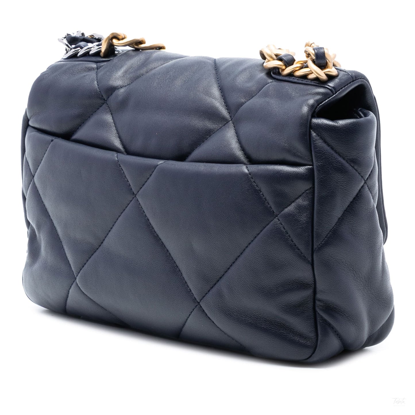 Second hand Chanel CHANEL 19 Medium Lambskin Leather Matelassè Flap Handbag Blue - Tabita Bags