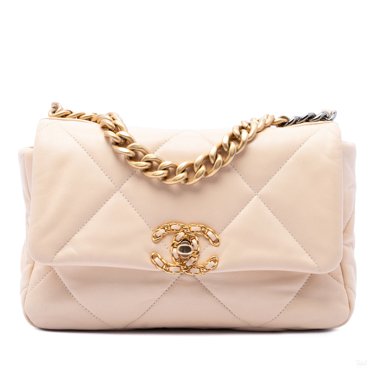 Second hand Chanel CHANEL 19 Medium Lambskin Leather Matelassè Flap Handbag Brown - Tabita Bags