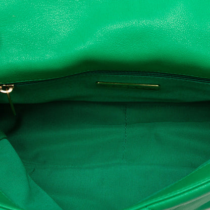 Second hand Chanel CHANEL 19 Medium Lambskin Leather Matelassè Flap Handbag Green - Tabita Bags