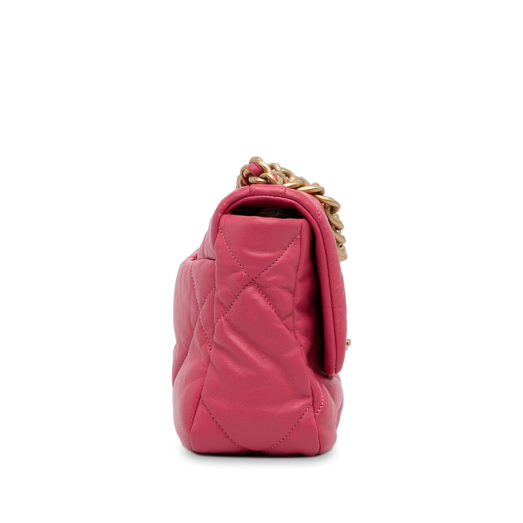 Second hand Chanel CHANEL 19 Medium Lambskin Leather Matelassè Flap Handbag Pink - Tabita Bags