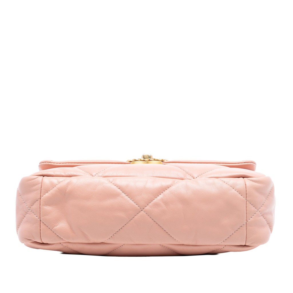 Second hand Chanel CHANEL 19 Medium Lambskin Leather Matelassè Flap Handbag Pink - Tabita Bags