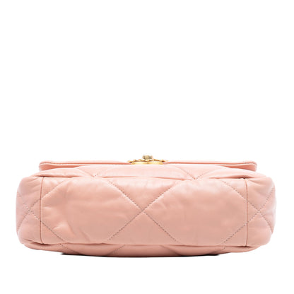Second hand Chanel CHANEL 19 Medium Lambskin Leather Matelassè Flap Handbag Pink - Tabita Bags