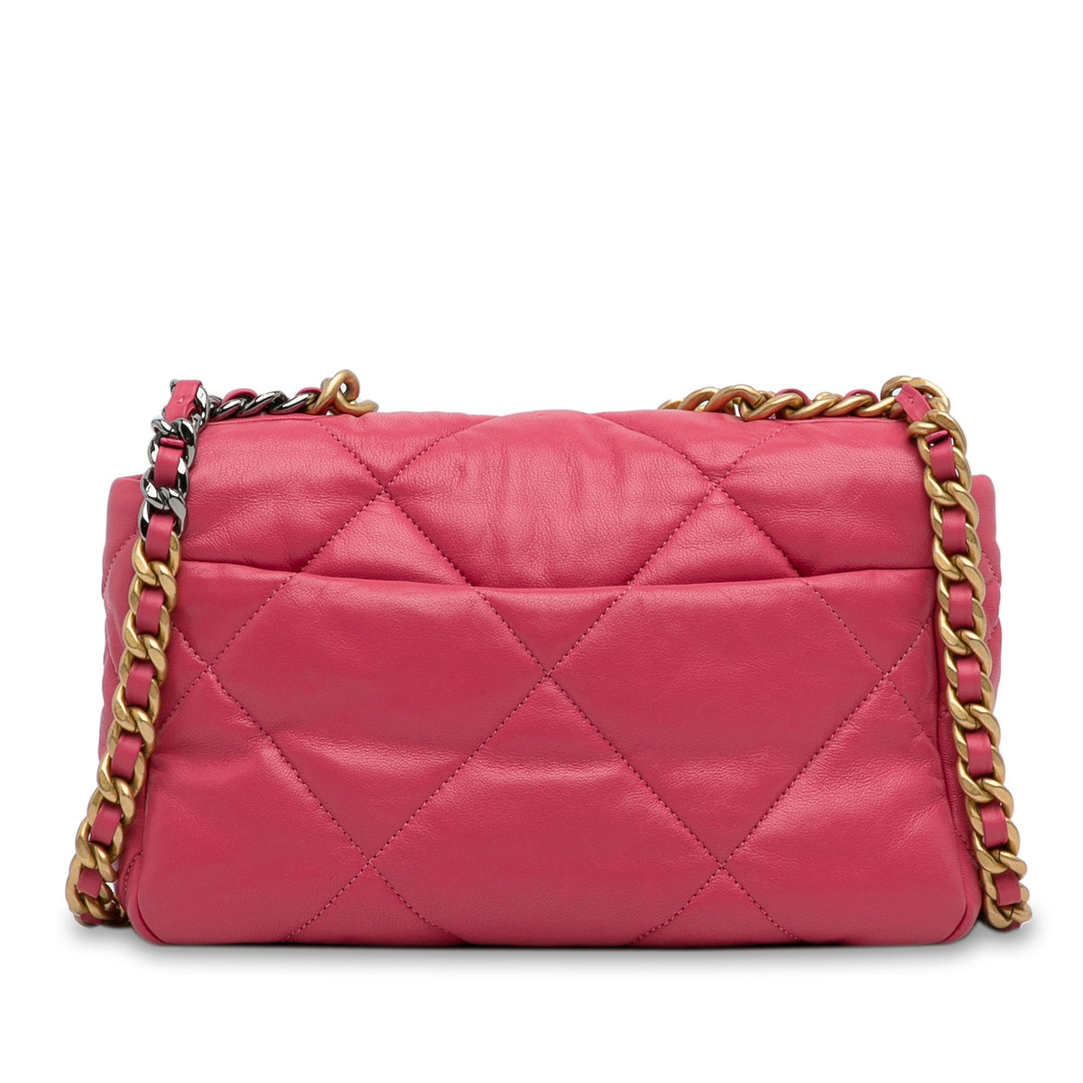 Second hand Chanel CHANEL 19 Medium Lambskin Leather Matelassè Flap Handbag Pink - Tabita Bags