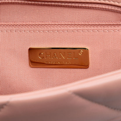 Second hand Chanel CHANEL 19 Medium Lambskin Leather Matelassè Flap Handbag Pink - Tabita Bags