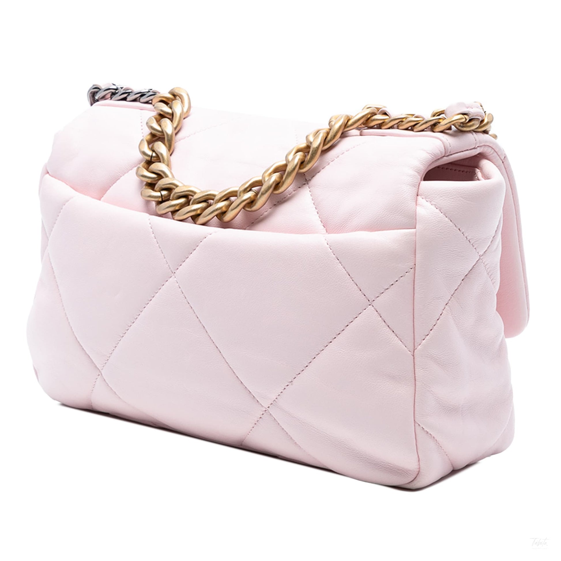 Second hand Chanel CHANEL 19 Medium Lambskin Leather Matelassè Flap Handbag Pink - Tabita Bags