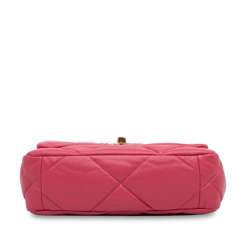 Second hand Chanel CHANEL 19 Medium Lambskin Leather Matelassè Flap Handbag Pink - Tabita Bags