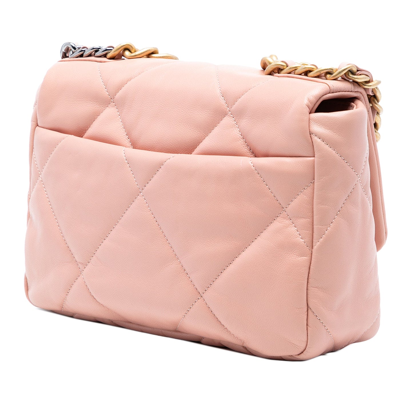 Second hand Chanel CHANEL 19 Medium Lambskin Leather Matelassè Flap Handbag Pink - Tabita Bags