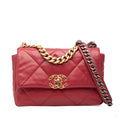 Second hand Chanel CHANEL 19 Medium Lambskin Leather Matelassè Flap Handbag Red - Tabita Bags