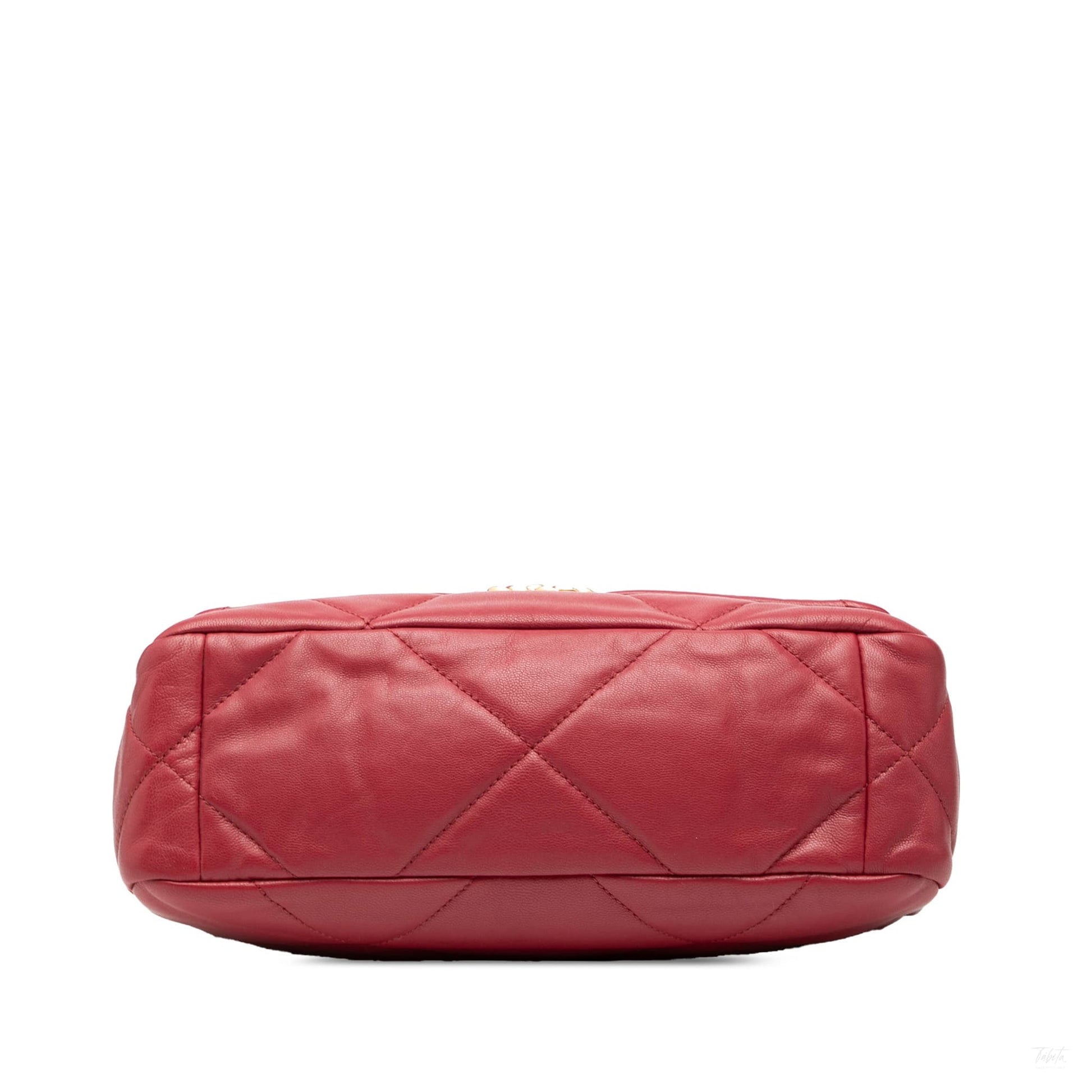 Second hand Chanel CHANEL 19 Medium Lambskin Leather Matelassè Flap Handbag Red - Tabita Bags