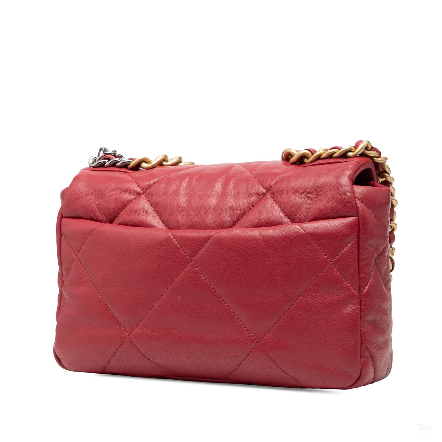 Second hand Chanel CHANEL 19 Medium Lambskin Leather Matelassè Flap Handbag Red - Tabita Bags