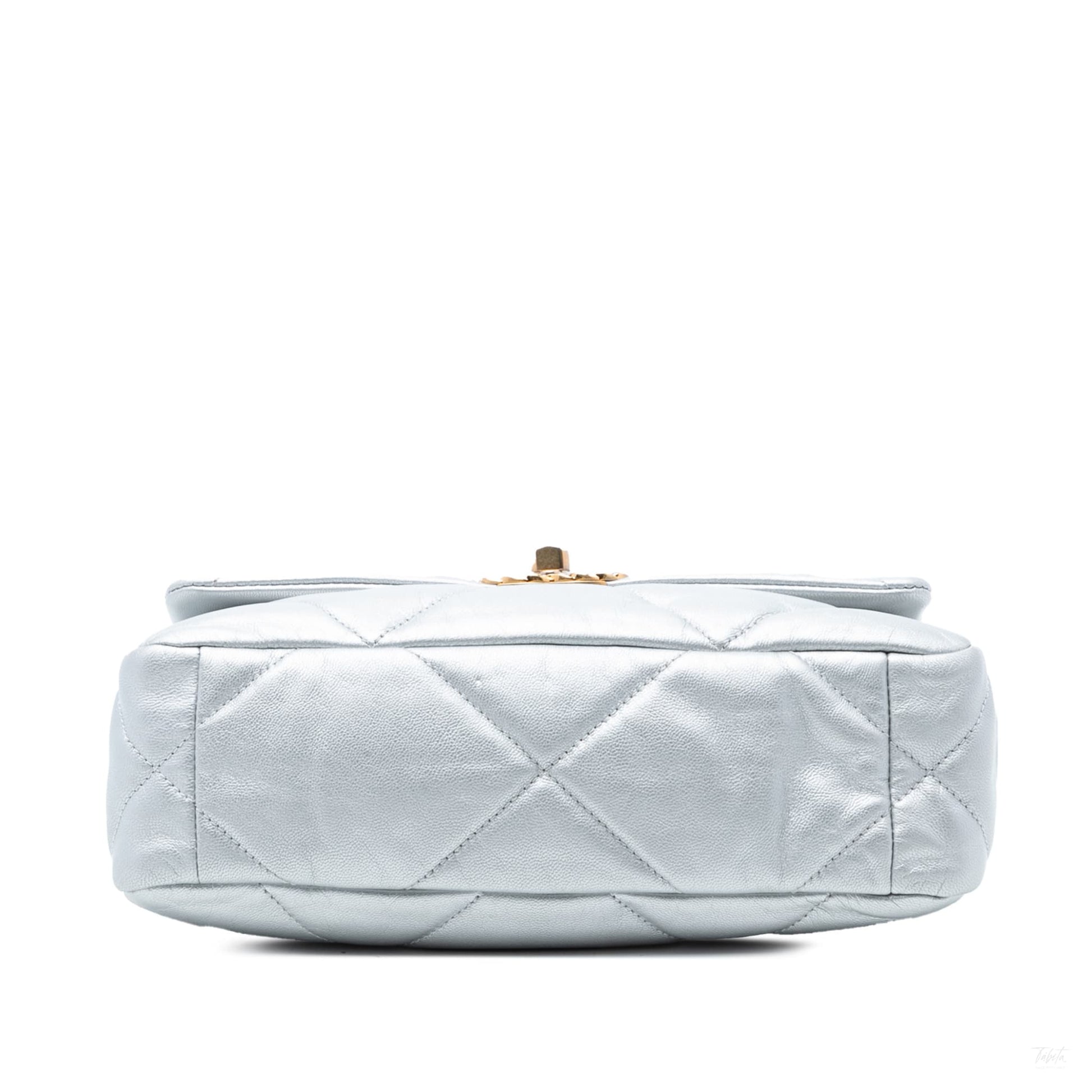 Second hand Chanel CHANEL 19 Medium Lambskin Leather Matelassè Flap Handbag Silver - Tabita Bags