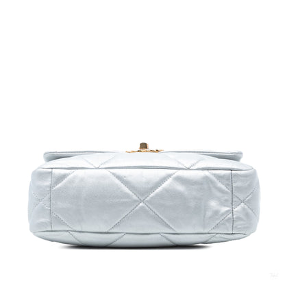 Second hand Chanel CHANEL 19 Medium Lambskin Leather Matelassè Flap Handbag Silver - Tabita Bags