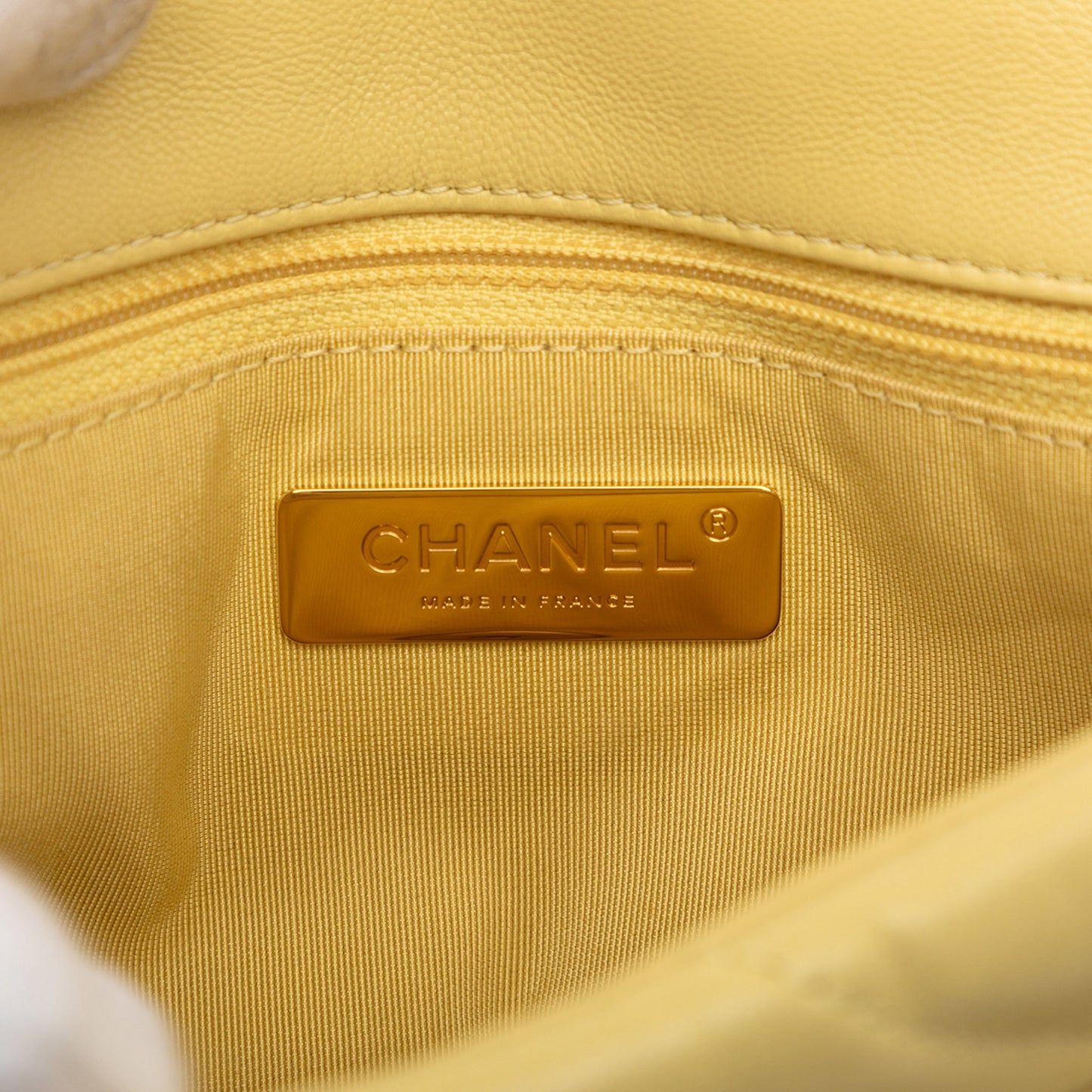 Second hand Chanel CHANEL 19 Medium Lambskin Leather Matelassè Flap Handbag Yellow - Tabita Bags