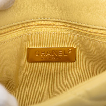 Second hand Chanel CHANEL 19 Medium Lambskin Leather Matelassè Flap Handbag Yellow - Tabita Bags