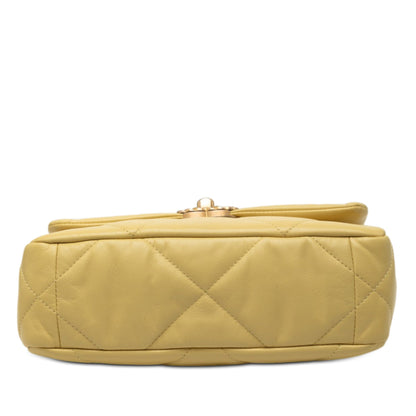 Second hand Chanel CHANEL 19 Medium Lambskin Leather Matelassè Flap Handbag Yellow - Tabita Bags