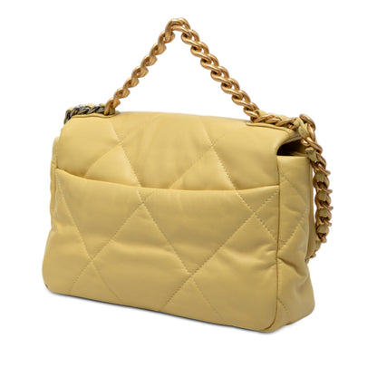 Second hand Chanel CHANEL 19 Medium Lambskin Leather Matelassè Flap Handbag Yellow - Tabita Bags