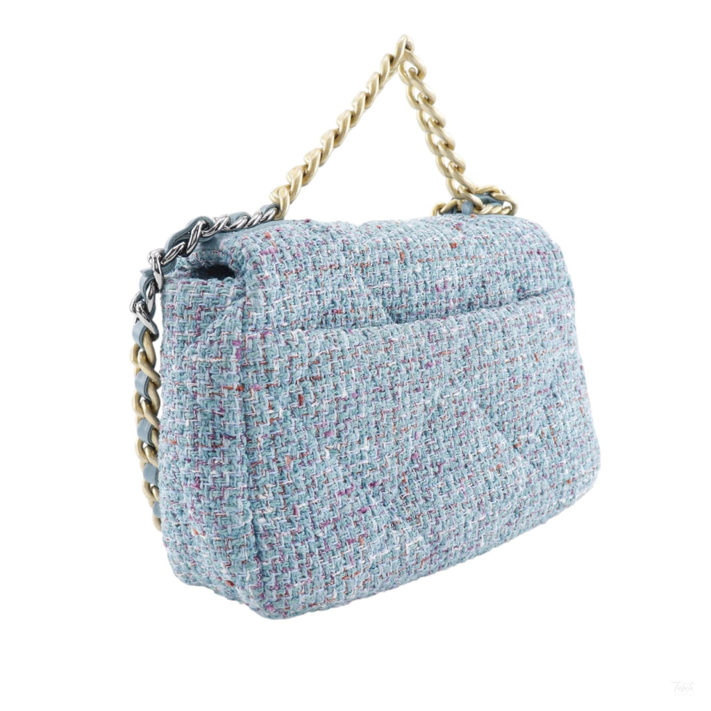 Second hand Chanel CHANEL 19 Medium Tweed Matelassè Flap Handbag Blue - Tabita Bags