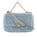 Second hand Chanel CHANEL 19 Medium Tweed Matelassè Flap Handbag Blue - Tabita Bags