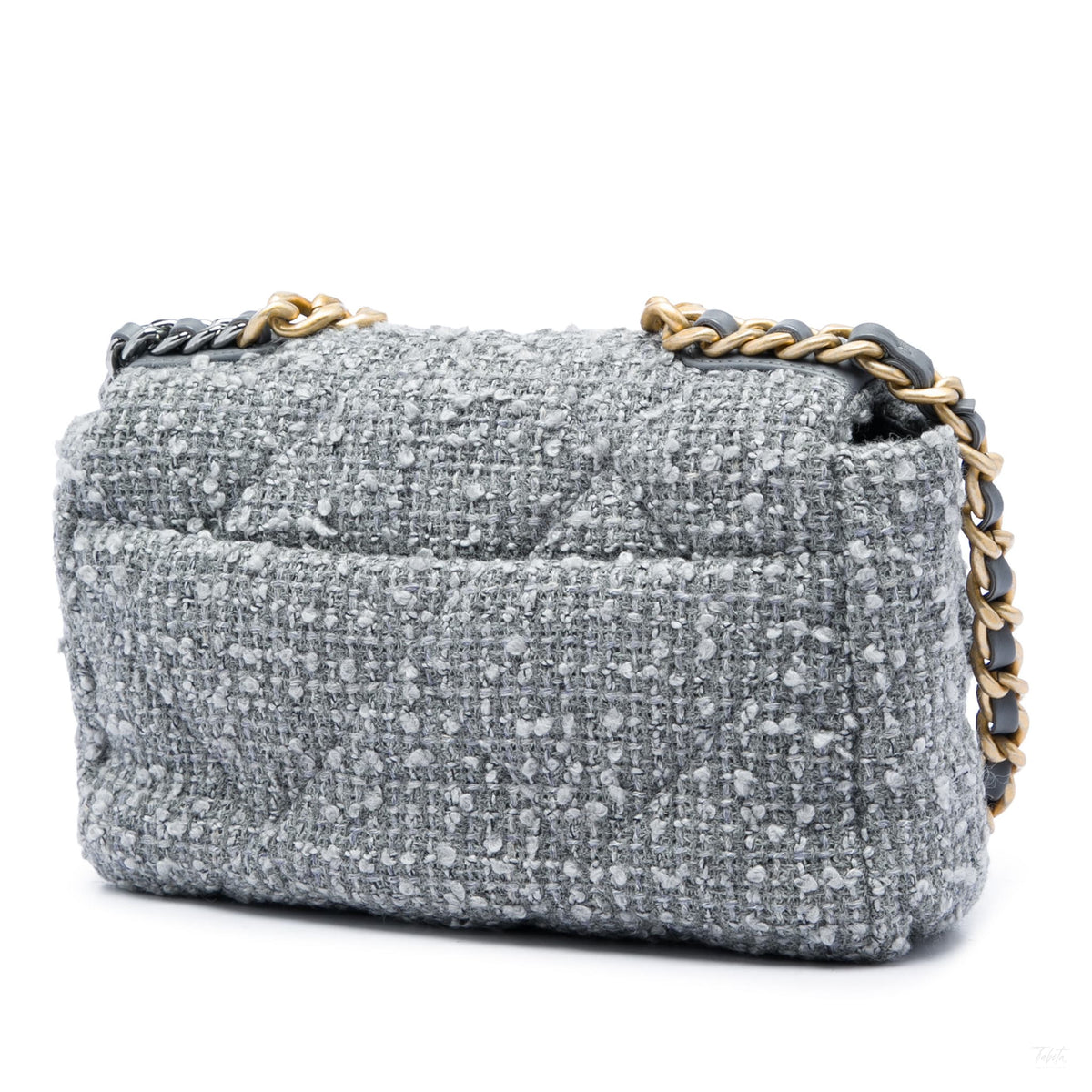 Second hand Chanel CHANEL 19 Medium Tweed Matelassè Flap Handbag Grey - Tabita Bags