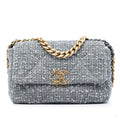 Second hand Chanel CHANEL 19 Medium Tweed Matelassè Flap Handbag Grey - Tabita Bags