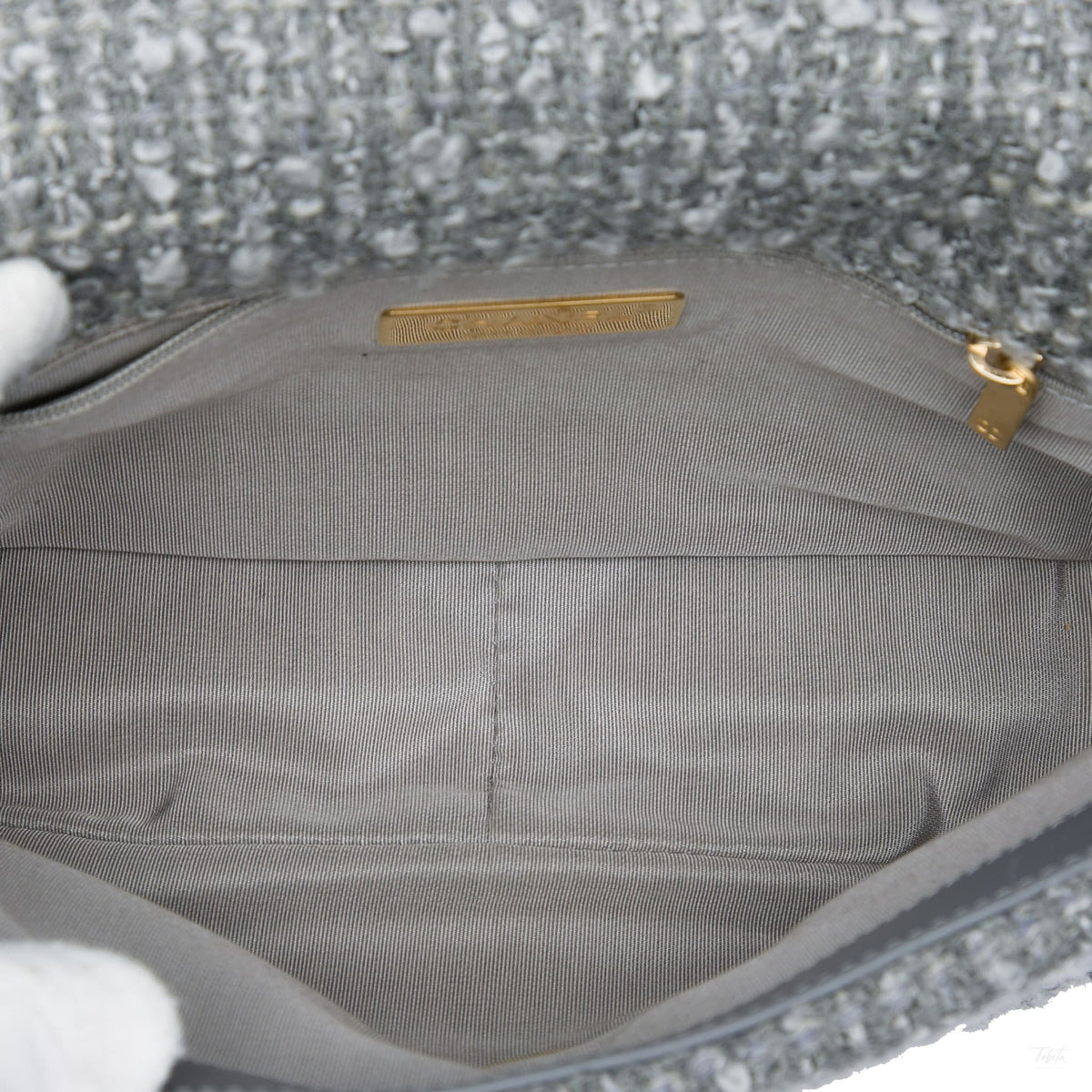 Second hand Chanel CHANEL 19 Medium Tweed Matelassè Flap Handbag Grey - Tabita Bags