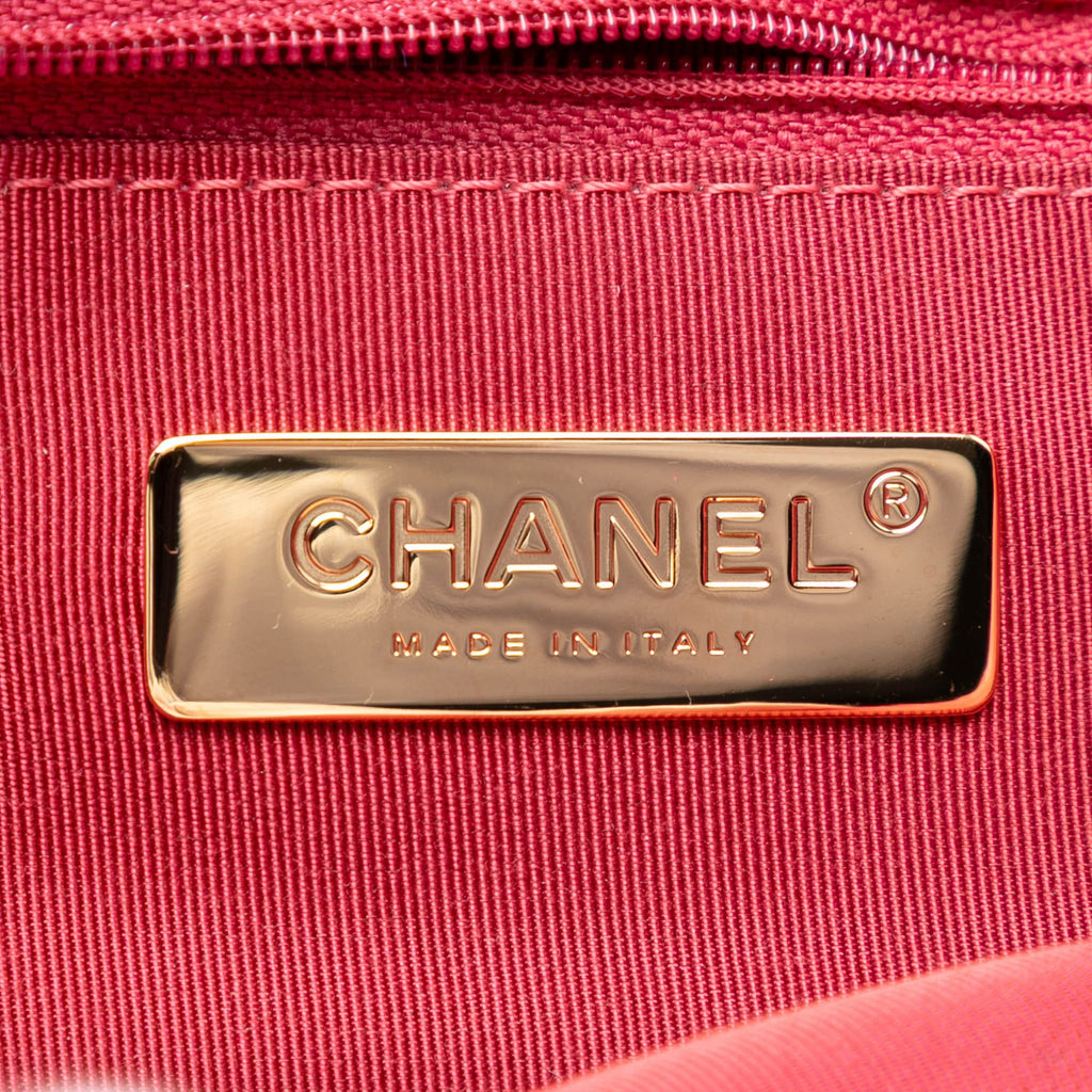 Second hand Chanel CHANEL 19 Medium Tweed Matelassè Flap Handbag Pink - Tabita Bags