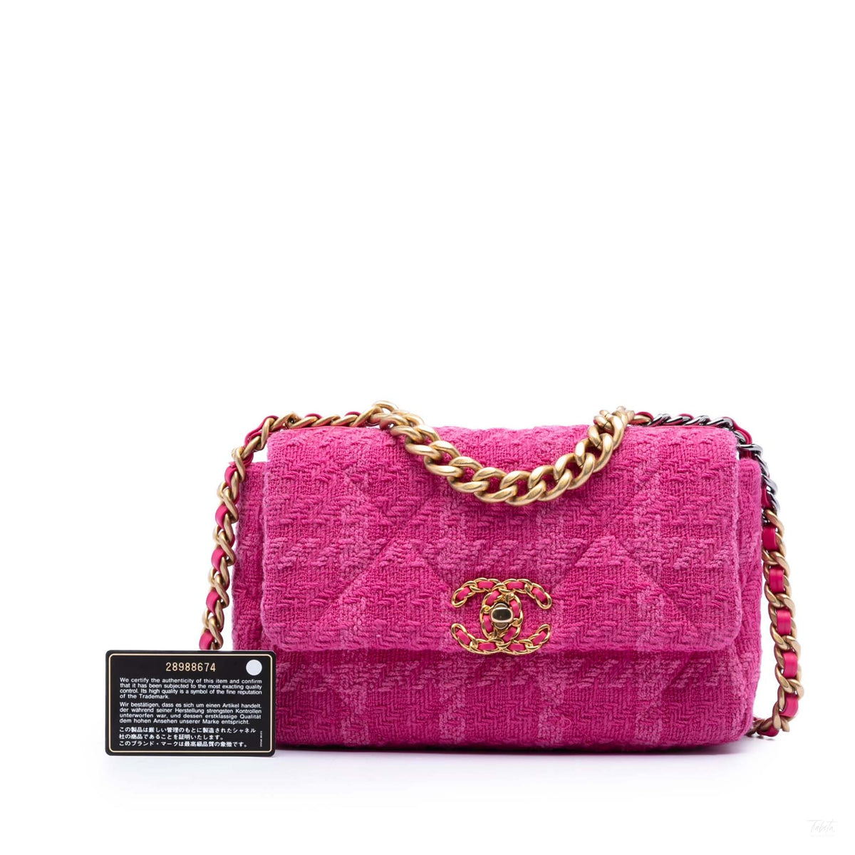 Second hand Chanel CHANEL 19 Medium Tweed Matelassè Flap Handbag Pink - Tabita Bags