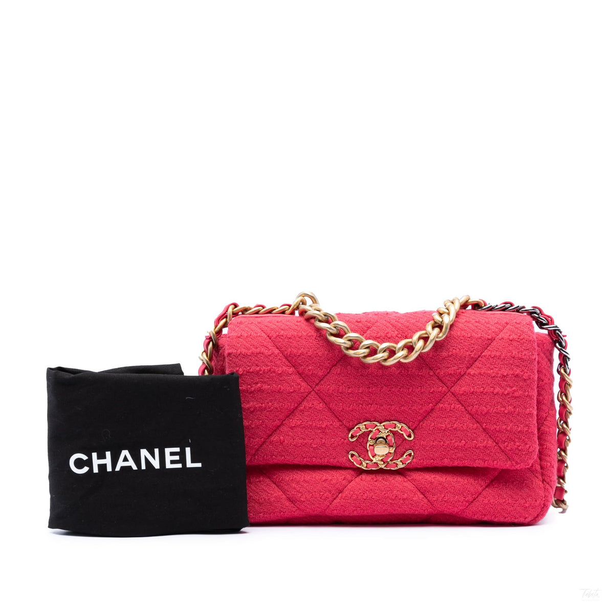 Second hand Chanel CHANEL 19 Medium Tweed Matelassè Flap Handbag Pink - Tabita Bags