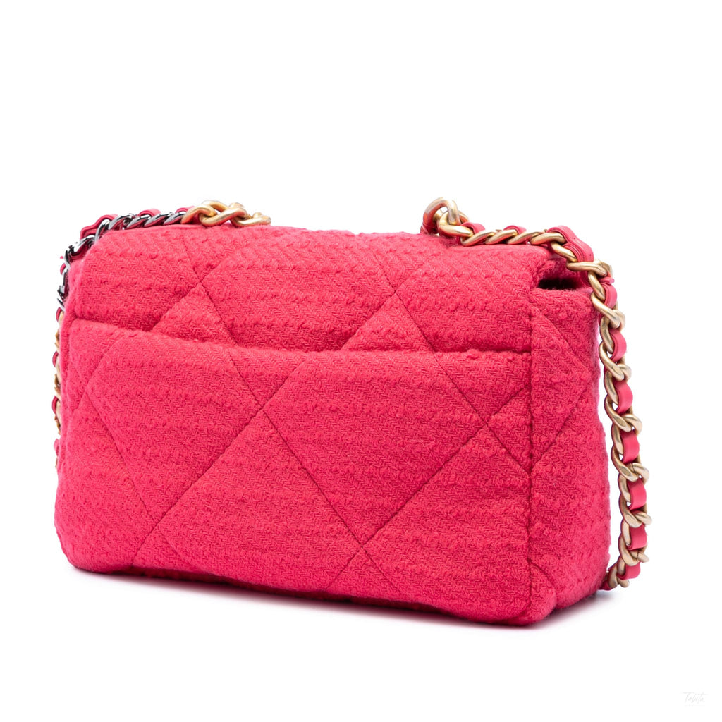 Second hand Chanel CHANEL 19 Medium Tweed Matelassè Flap Handbag Pink - Tabita Bags