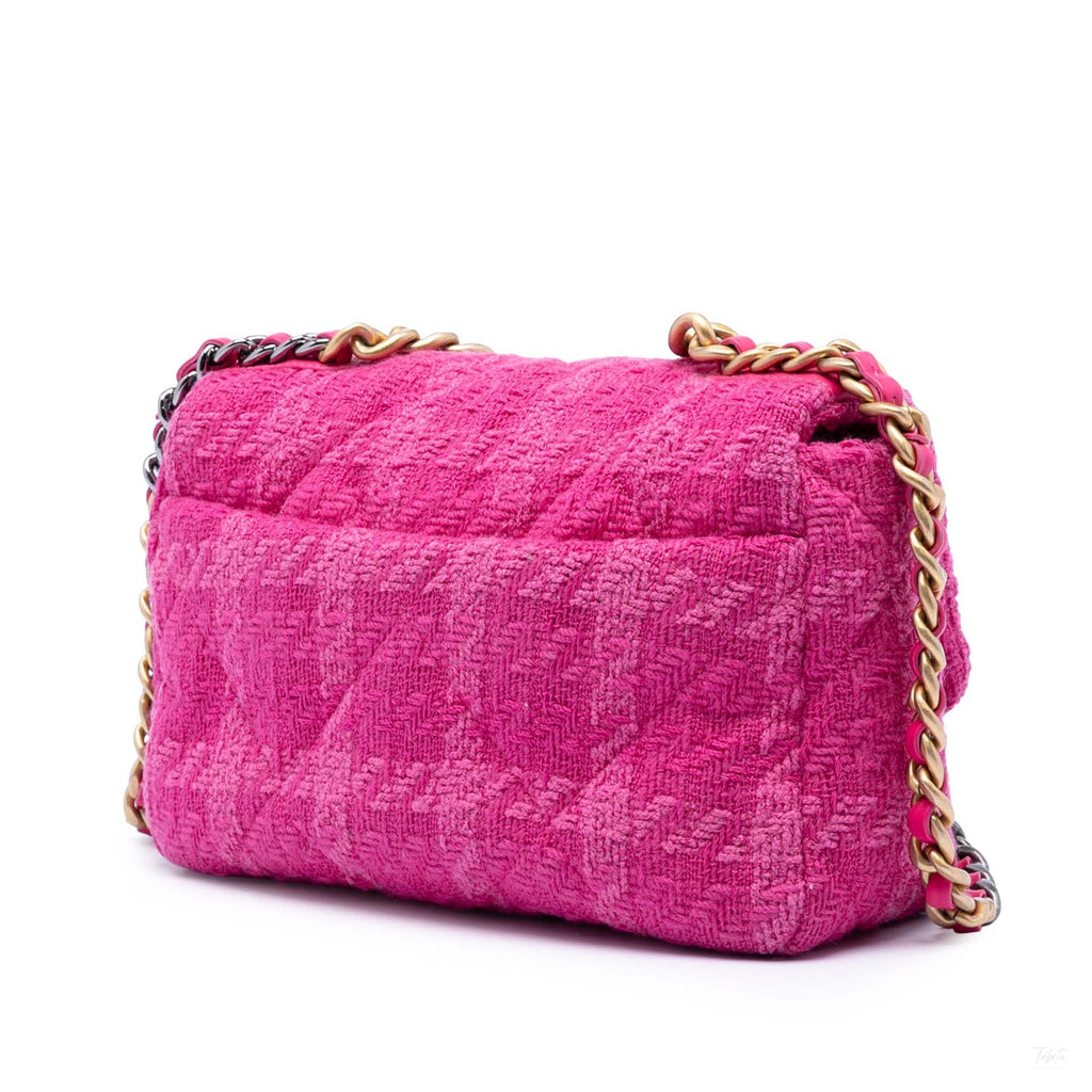 Second hand Chanel CHANEL 19 Medium Tweed Matelassè Flap Handbag Pink - Tabita Bags