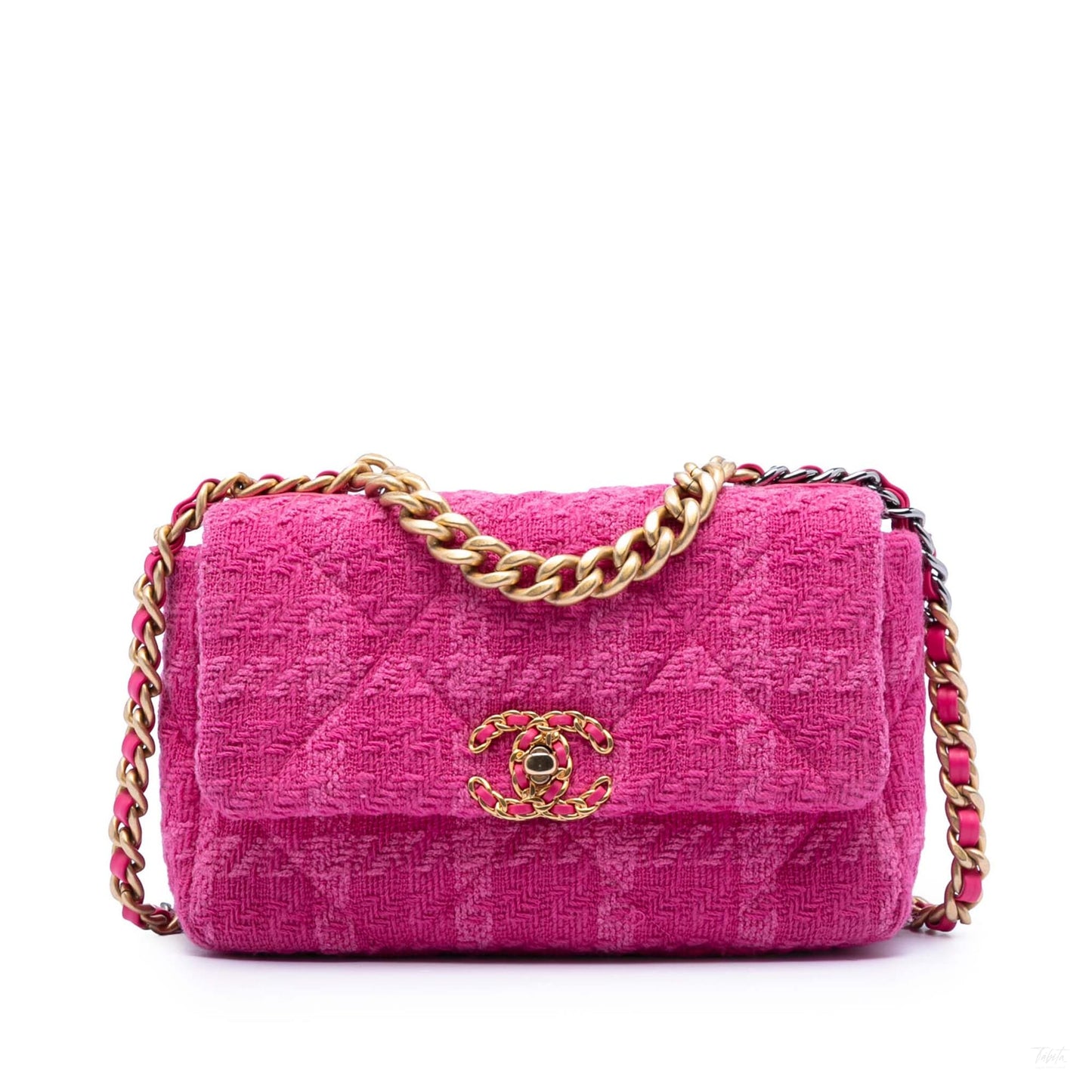 Second hand Chanel CHANEL 19 Medium Tweed Matelassè Flap Handbag Pink - Tabita Bags