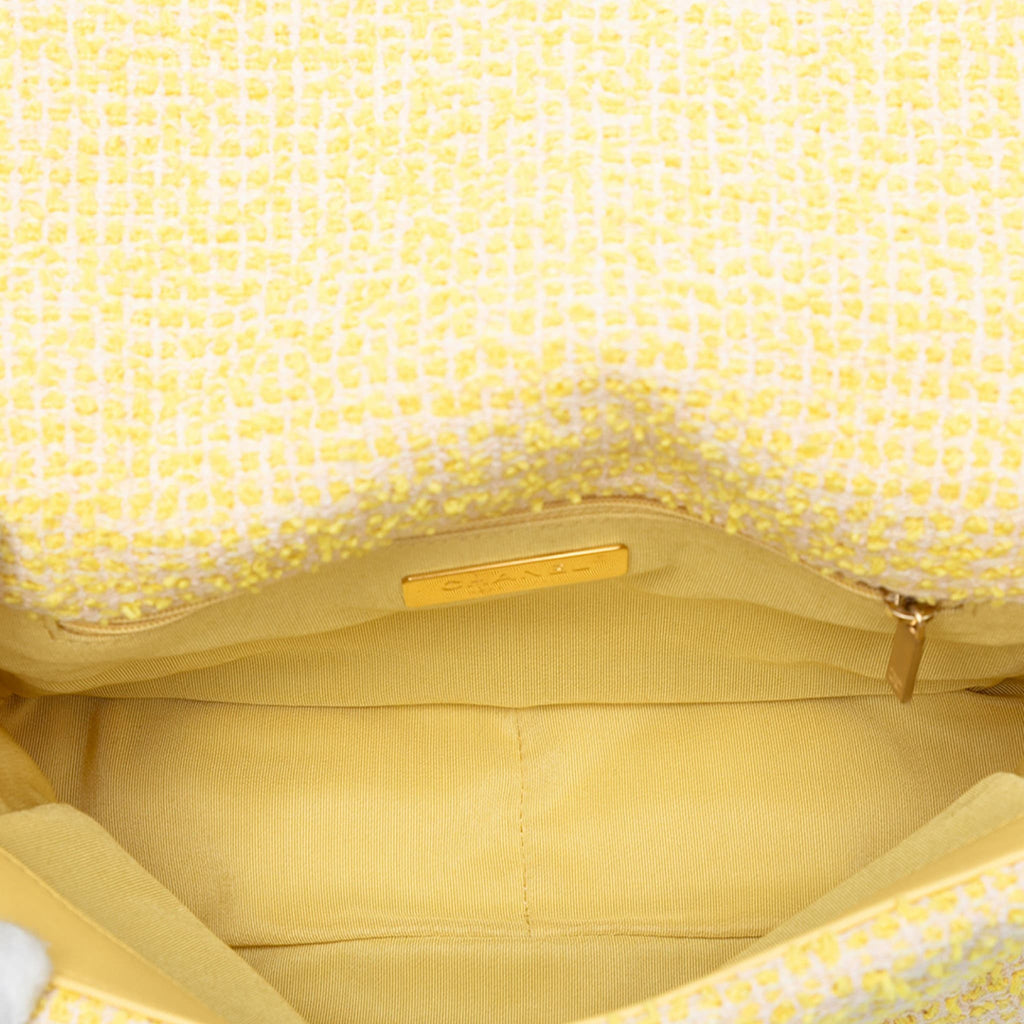 Second hand Chanel CHANEL 19 Medium Tweed Matelassè Flap Handbag Yellow - Tabita Bags